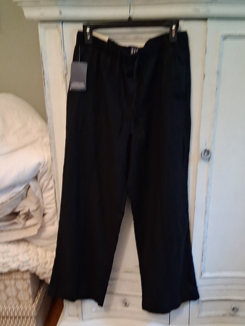 GAP Black Wide-Leg Pull On Linen Drawstring Pant